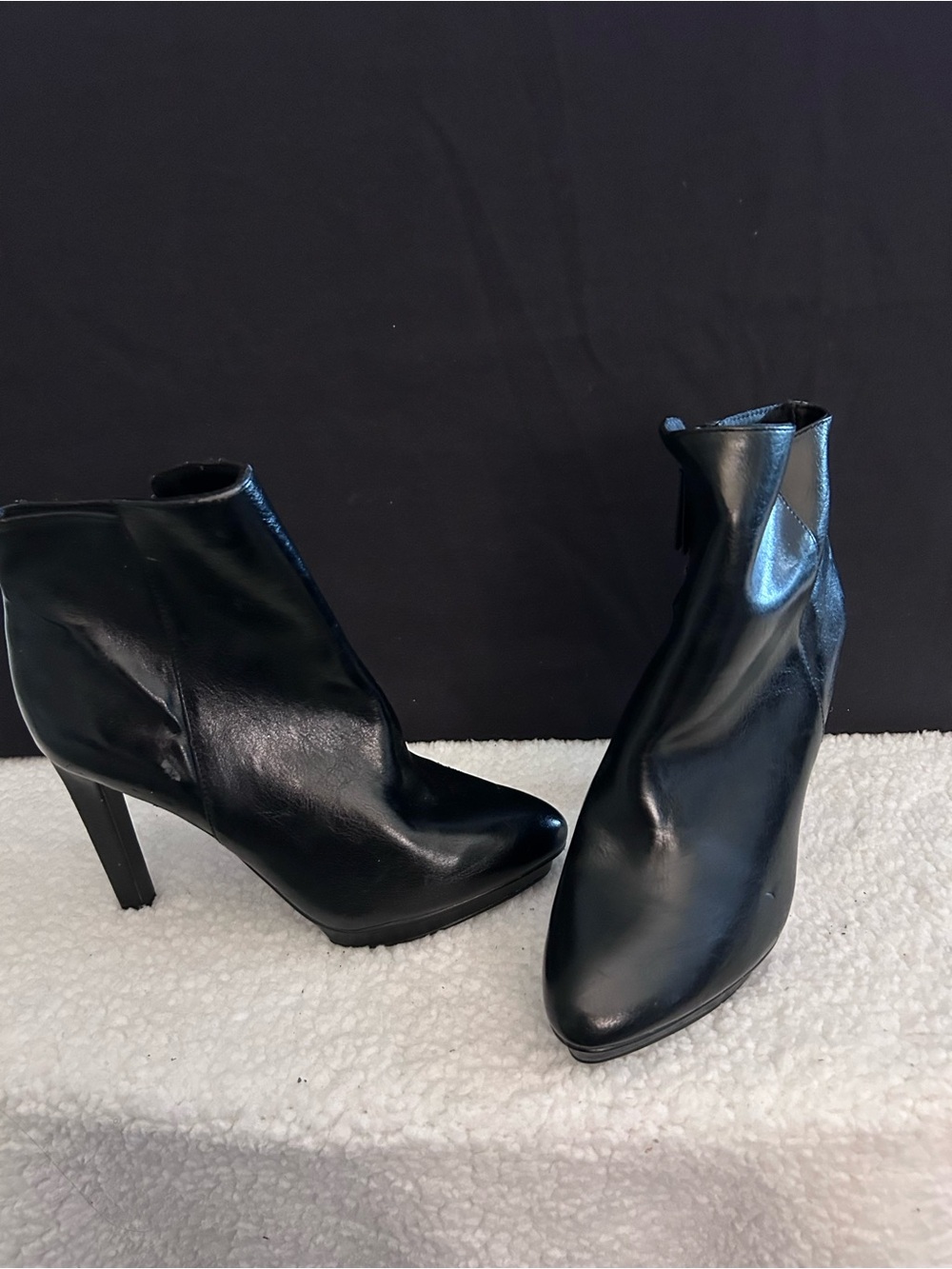 H&M Black Leather High-Heel Ankle Boots